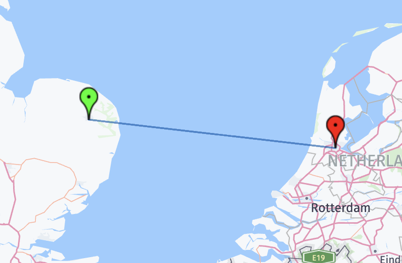 map of norfolk to amsterdam